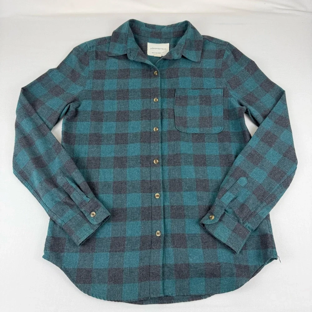 Aeropostale Boyfriend Fit Plaid Flannel Button-up Long Sleeve Shirt, Women's S